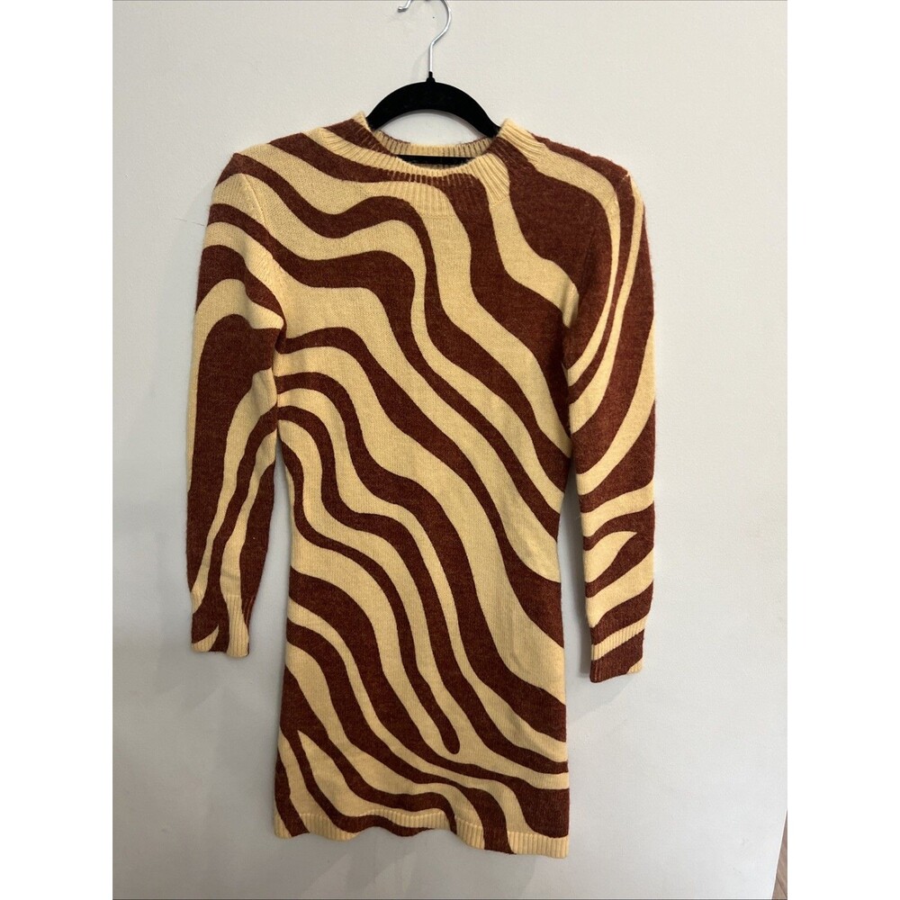 Zara sweater wool blend dress Sz Md NWT  Neutral  Y2K Artsy Abstract Boho